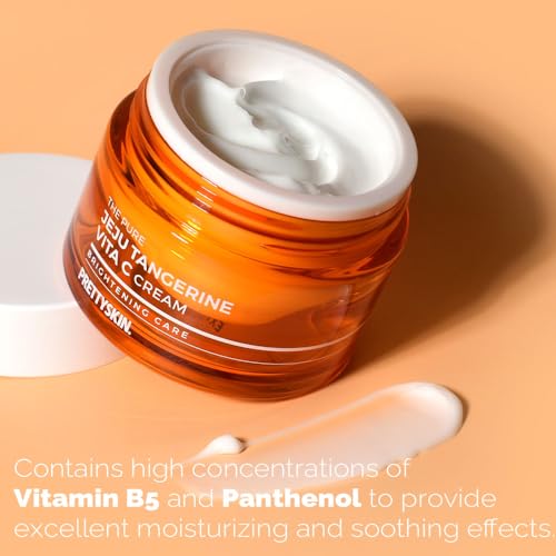 PRETTYSKIN Pure Tangerine Vitamin C Face Cream 1.75 fl.oz. Lightweight, Non-Sticky Moisturize With Jeju Tangerine Extract, Vitamin Complex | Korean Skincare for Hydration & Skin Support