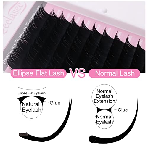 Ellipse Eyelash Extension 0.20mm D Curl 14mm Flat Black Mink Fur False Eyelashes 1 Count