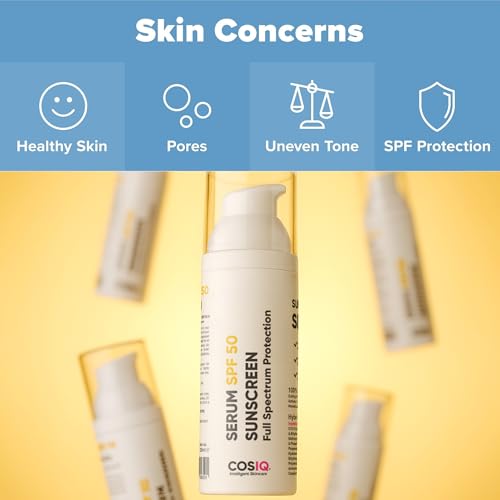 Cos-IQ Sunscreen SPF 50 Serum, PA++++ | For Oily, Dry, Acne-prone Skin |Ultra Lightweight Texture |Non-Greasy |No White Cast |Broad Spectrum Protection & Blue Light Protection | For Men & Women | 30ml