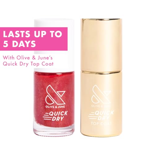 Olive & June Quick Dry Mani System Set | Includes Nail Tools, The Poppy, Cuticle Serum, Remover Pot & Quick Dry Top Coat | Fast At-Home Manicure Kit | Chip-Resistant, Vegan & Cruelty-Free
