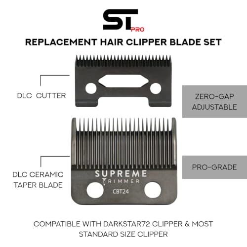 Supreme Trimmer DLC Coated Steel Replacement Blade CBT24 | Taper Blade for Darkstar72 & Most Hair Clippers | Black