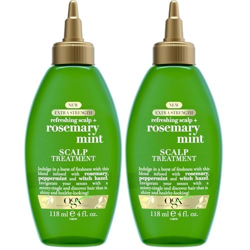 OGX Extra Strength Refreshing Scalp+Rosemary Oil Mint Dry Scalp Treatment, Peppermint & Witch Hazel Scalp Detox, Clarifying Leave-In,Help Remove Buildup,Refresh,Shiny Hair Finish,4 fl oz(Pack of 2)