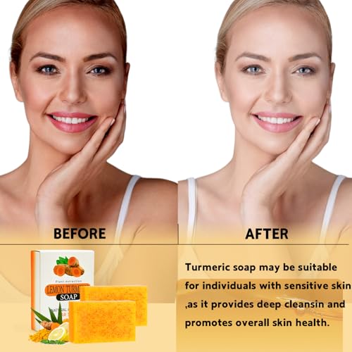 Lemon Turmeric Soap Bar for Face Body Gentle Cleansing Natural Handmade Soaps Bar Lemon Turmeric Soap For All Skin Types £¨3Pcs£©