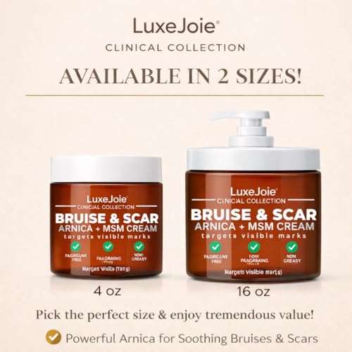LuxeJoie Bruise & Scar Cream for Thin, Delicate Skin | Arnica Montana + MSM | Fast Absorbing, Fragrance Free | Supports Appearance of Visible Bruising & Discoloration | 4 oz