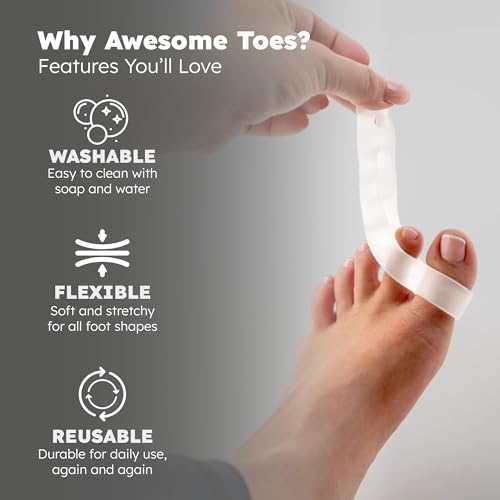 Awesome Toes Spacers & Separators Kit ? Fast Relief for Hammertoe & Bunions | Includes Toe Stretch Band, Individual Toe Spacers & Full Toe Spacers for Walking, Running, & Yoga Practice | Large
