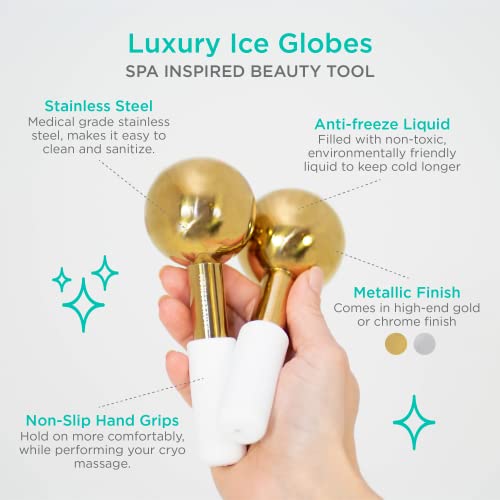 Stainless Steel Ice Globes for Facials (Gold), Durable Cryo Globes Instantly Reduce Puffiness, Tighten Pores and Sinus Relief, Facial Massages and Daily Beauty Routines