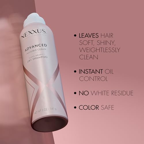 Nexxus Dry Shampoo, Travel-Size 3-Pack, Advanced Invisible Clean ? Instant Oil Control for Soft, Shiny Hair Between Washes, Rose & Waterlily Scent, 1.15 Oz Ea