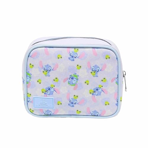 Impressions Vanity Stitch Hoppin Around Cosmetic Bag for Travel, Faux Saffiano Leather, Stitch Printed Artwork Makeup Bag for Women with Lined Interior, Slip Pockets, Makeup Pouch with Silver Hardware