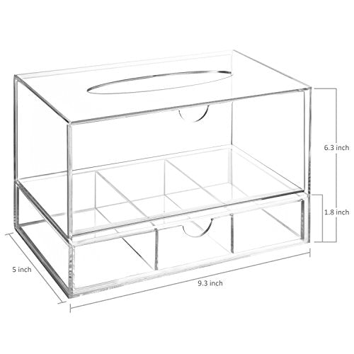 MyGift Modern Clear Acrylic Facial Tissue Dispenser Holder with Pull-Out Drawer for Makeup Cosmetics and Accessories, Vanity Countertop Bathroom Supplies Caddy