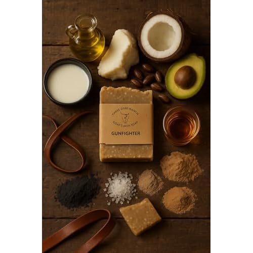 Gunfighter: Handmade All-Natural, Goat Milk Soap Bars made with Tallow, For Hands & Body. Leather, Tobacco, Whiskey scented Soap Bars. Made in Texas. (3.5 oz Bar 3 Pack)