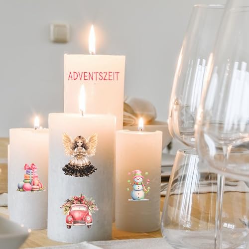 Candle Tattoos, 6 Sheets Christmas Winter Candle Stickers Decorative Decals for Crafts Candle Scrapbook DIY Snowman Merry Christmas Table Home Decorations