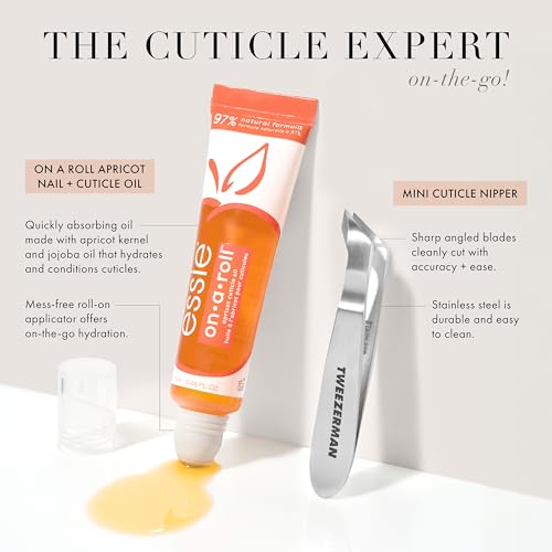 Tweezerman x Essie: The On-The-Go Cuticle Expert Bundle - Essie's On a Roll Apricot Cuticle Oil and Tweezerman's Mini Cuticle Nipper
