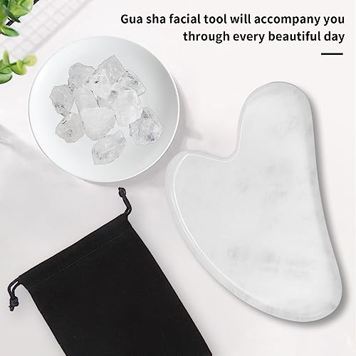Gua Sha Facial Tools, Natural Quartz Guasha Tool for Face,Double Chin & Jawline, Gua Sha Stone Self-Skin Care Face Stone Gua Sha tools for Women Guasha Stone, White