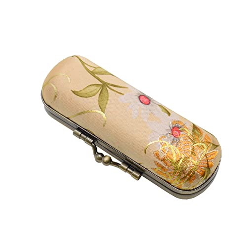 Ladies Floral Lipstick Case Holder with Mirror,Makeup Cases for Women (Yellow)