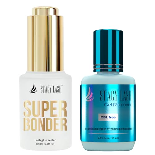 Super Bonder 15ml & Lash Remover for Eyelash Extensions 15ml / Lash Bonder for Eyelash Extensions/Locks Eyelash Glue Fumes / 60 Sec Dissolution Lash Glue Remover/Lash Extension Supplies