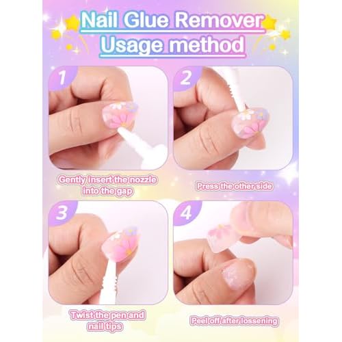EBANKU 156 Pcs Press on Nail Kids Gift Box, 6 Pack French Flower Kid Flase Nails Kit with Nail Glue Set Fake Nail for Girls 5-10 Years Christmas Gift Set