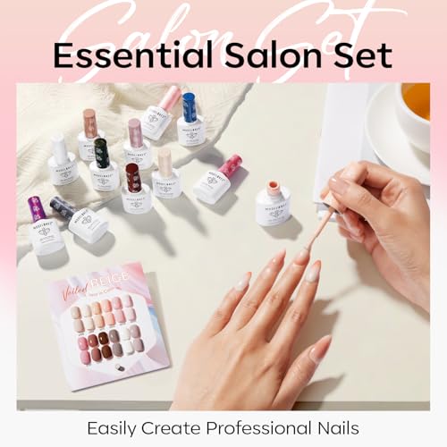 Modelones 15ML Gel Nail Polish Set 12Pcs, Nude Pink Milky White Beige Skin Tones Neutral Brown Hema-free Gel Polish Spring Kit Same Color Same Bottle Soak Off Gel Polish Set Manicure Nail Art