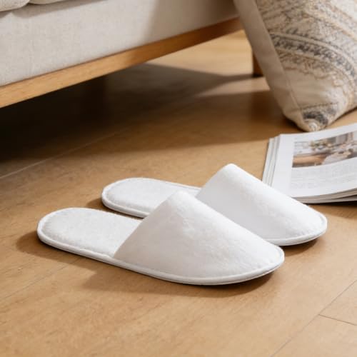 JarThenaAMCS 60 Pairs White Disposable Slippers Non Slip Spa Slippers Fluffy Closed Toe for Indoor Travel Hotel Home Party Guests Supplies