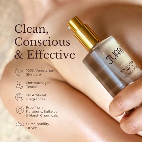 Juara Candlenut Glow Body Oil - Lightweight Dry Oil with Coconut & Moringa - Hydrating Body Moisturizer for Dewy Luminous Skin - Fast Absorbing Non-Greasy Formula - Natural Botanical Blend