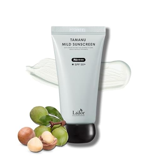 La'dor Tamanu Zinc Oxide Mild Mineral No Whitecast Sunscreen UV Clear Lightweight Daily Moisturizer Lotion with SPF 50+ PA++++ for Sensitive Skin Non Greasy Non Oily Long Lasting Korean Skincare
