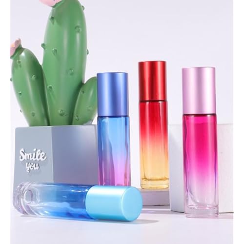 10 Packs 10ml Gradient Color Essential Oil Roller Bottles,Thick Glass Empty Refillable Roll On Bottles with Stainless Steel Roller Balls for Travel,Fragrance,Perfume, Essential Oil (Green)
