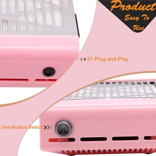 Nail Dust Collector Machine Electric Strong Suction Nail Dust Vacuum Cleaner Nail Salon Dust Extractor Acrylic Nail Powder Dust Collector Vacuum Fan with Multiple Tool Kits for Nails Pink