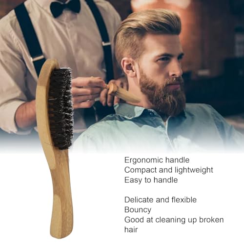 Beard Brush for Men, Bamboo Wood Mustache Brush with Imitation Brushes, Protable Beard Brushes, Strong Toughness Beard Grooming Brush for Mustache Straightening, 6.6in