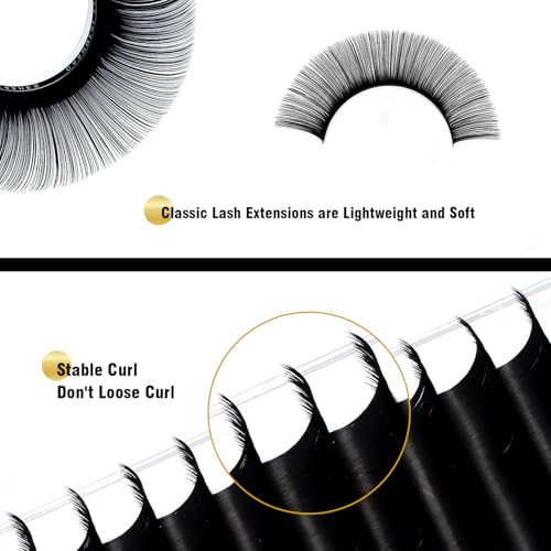 KOLYBEL Classic Lash Extensions 0.05 C CC D DD J B L Curl 8-16mm Mixed Lash Trays Premium Silk Eyelash Extensions Matte Dark Lash Extension for Professional Salon Use (0.05-B-8-16mm)