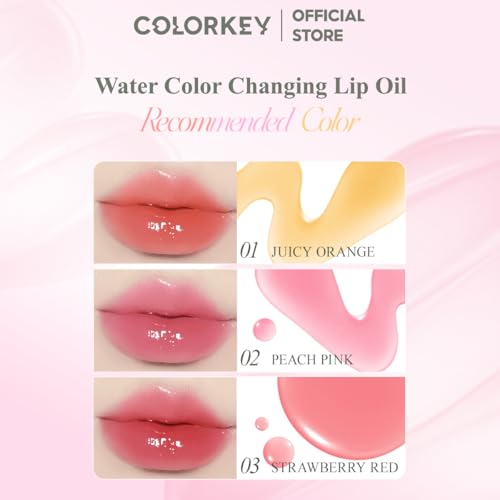 COLORKEY Water Color Changing Lip Oil, Transformative Lip Tint, Hydrating & Plumping, Long-Lasting, Non-Sticky, Water-Resistant, Enriched with Essential Oils (03)