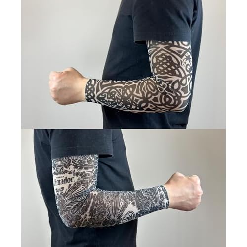 Fake Tattoo Sleeves for Men, 8 Pcs UV Protection Cooling Temporary Arm Buddha Dragon Flower Monster Tribal Sleeves