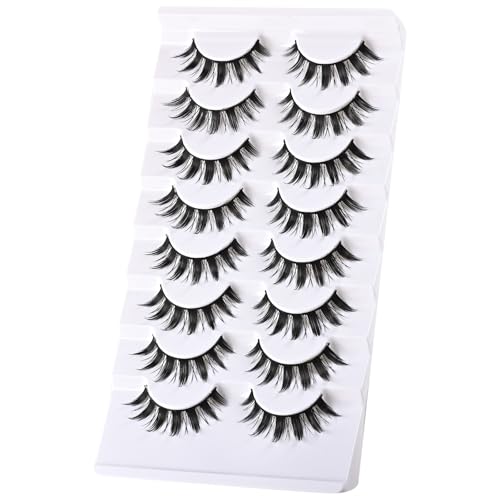 Manga Lashes Anime False Eyelashes Cat Eye Lash Strips Manhua Eye Lashes Natural Look Doll Spike Wispy Fake Mink Lashes Fluffy Eyelash Pack 8 Pairs 8-15mm Short Manhwa Pesta?as for Women