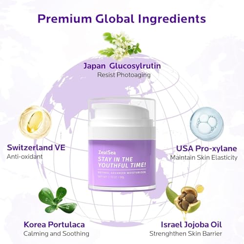ZealSea Retinol Cream for Face with Collagen - Anti Aging Facial Moisturizer for Women to Tighten and Lift Skin, Firming Night Cream with Vitamin E and Hyaluronic Acid, 1.75 Oz