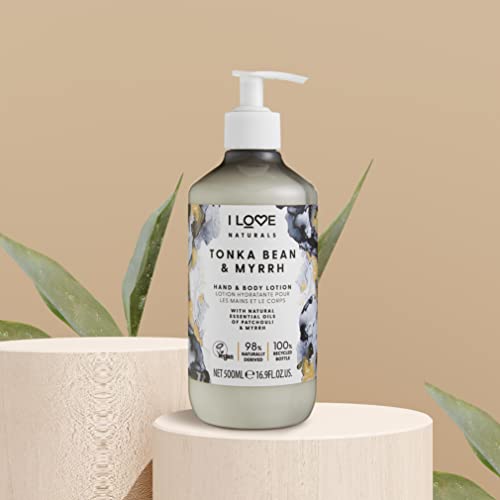 I LOVE Naturals Tonka Bean and Myrrh Hand and Body Lotion - Moisturizing Lotion for Dry Skin - Coconut Oil and Shea Butter Lotion - 16.9 oz