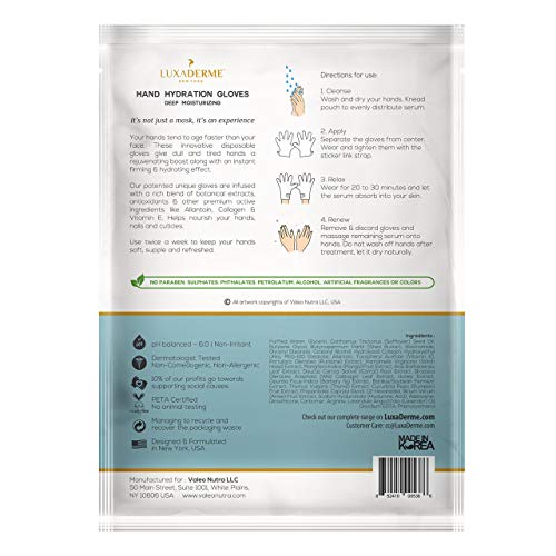 LuxaDerme Moisturizing Gloves for Dry Hands - 15ml Safflower & Shea Butter Hydrating Hand Mask - Rejuvenate Dull & Cracked Skin - Skincare Gift Set (Pack of 10)