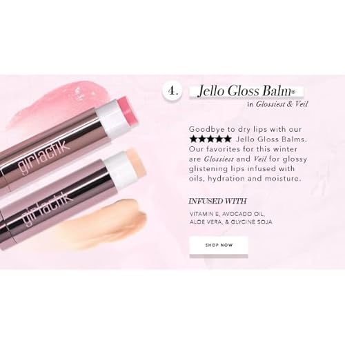 Girlactik Jello Gloss Balm ? Hydrating Lip Gloss with Natural Shine, Pink Lemonade Scent, Moisturizing, and Smooth, Perfect for Everyday Lip Care with a Glossy Finish, 0.15 oz (Veil)