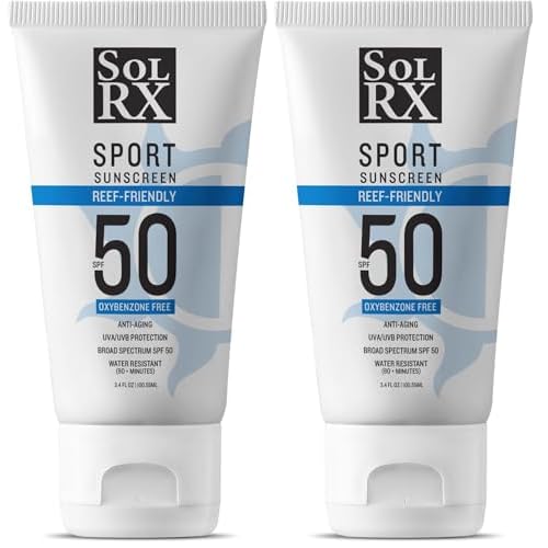 SolRX SPORT SPF 50 Sunscreen, Oxybenzone Free, Broad Spectrum UVA/UVB, Fragrance Free, Reef Friendly (Pack of 2)