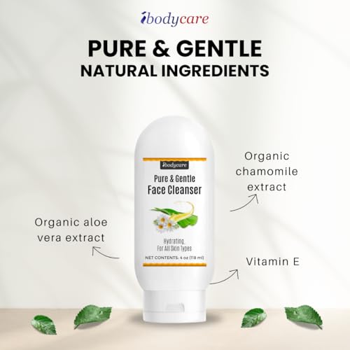 Aloe Chamomile Face Cleanser for Sensitive Skin, Sulfate Free, Paraben Free, Fragrance Free, Daily Face Wash, Gentle Natural Cleanser for Women and Men, 4 oz