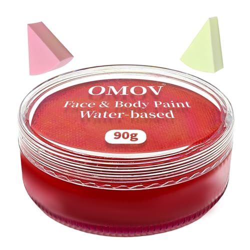 Red Face Paint 90g (3.17 oz) Non-Toxic, Water Activated Face Painting Kit for Kids Adults,SFX Makeup Large Capacity Facepaint Palette for Halloween, Cosplay,Theater Party,Skull Clown Special Effects