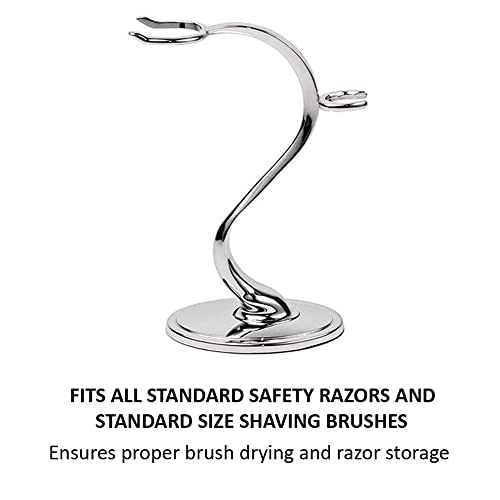 Taconic Shave Super Safety Razors Deluxe Razor & Brush Stand ? Heavyweight Chrome Double Edge Safety Razor Holder, Classic Wet Shaving Organizer