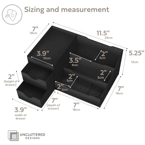 Uncluttered Designs Large Black Vanity Organizer - Countertop Mens Organizer With Drawers for Cologne, Deodorant, Beard, Shaving Lotion, Perfume & Skincare - Perfect for Bathroom & Bedroom Storage