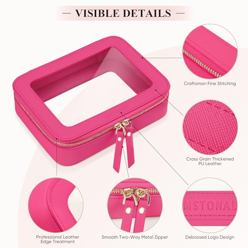 Clear Makeup Bag, Travel Toiletry Bag Cosmetic Case for Women, Waterproof Portable Make Up Skincare Pouch with Zipper, Compact Car Organizer Bag for Essentials, Medium Size, Hot Pink