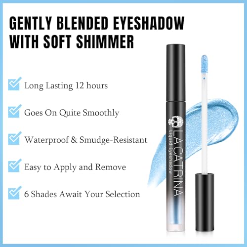 Liquid Metallic Eyeshadow, Pigmented Light Blue Sparkle Eye Shadow Liquid Eyeliner Makeup for Brown Eyes, Long Lasting One-Swipe Coverage Sky Blue Shimmer Eyeshadow for Daily, Party, Quick-Drying #11