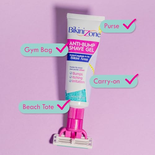 Bikini Zone Flow All-in-One Travel Razor with 1 oz Anti-Bump Shave Gel, 3-Blade Disposable Razor for Bikini & Sensitive Areas