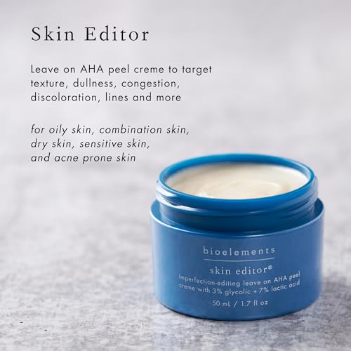 Bioelements Skin Editor - 1.7 fl oz - Leave-On AHA Chemical Face Peel Cream for All Skin Types - With 3% Glycolic Acid & 7% Lactic Acid - Vegan, Gluten Free - Never Tested on Animals