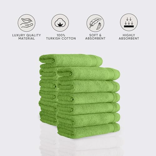 Classic Turkish Towels CTT - Premium Washcloths 12 Pack Set, 100% Turkish Cotton, Highly Absorbent & Quick Dry, Face Towels Wash Cloths for Hotel, Spa & Gym | 12"x12" (Green)
