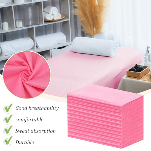 100PCS Disposable Bed Sheets 31" X 71" Massage Table Sheets Waterproof Spa Sheet Non Woven Fabric Spa Bed Cover Breathable for Massage Beauty Tattoos Hotel Travel-Pink