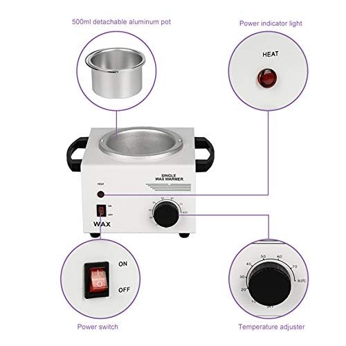 Single Pot Wax Warmer Professional Electric Wax Heater Machine Facial Skin SPA Equipment with Adjustable Temperature Set with Wood Craft Sticks£¨50 Pcs£©