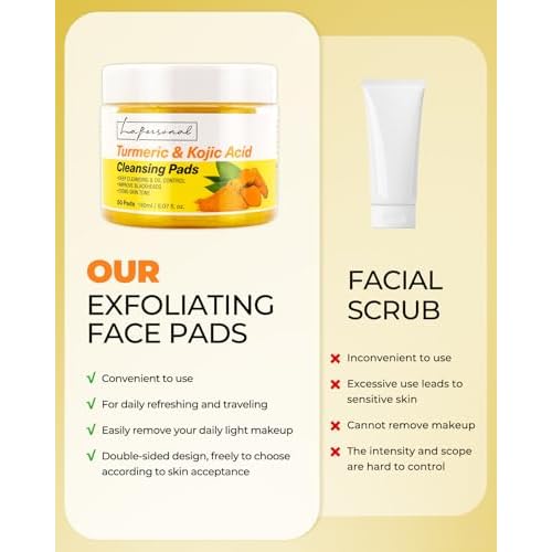 Turmeric and Kojic Acid Cleansing Face Pads ? Turmeric Exfoliating Face Scrub Pads, 50 Pcs, for Mild Cleansing Exfoliation Oil Control, Suitable for All Skin Types
