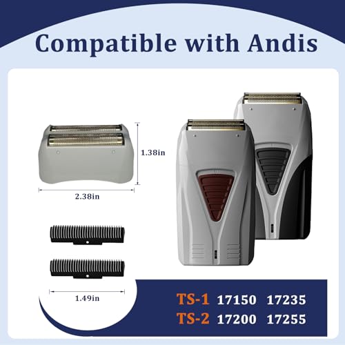 Foil Shaver Replacement Compatible with Andis Foil Shaver TS-1 TS-2 17150 17200 17235,Replaces Foil and Blades (2Pcs)