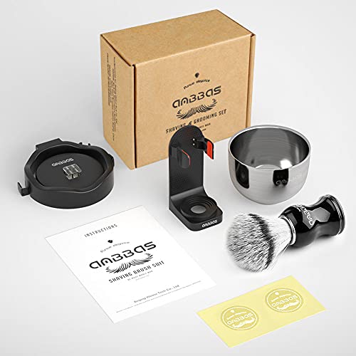 Anbbas Synthetic Badger Shaving Brush and Bowl with Black ABS Wall Mounting Type Holders for Soap Bowl and Brush for Men Wet Shave